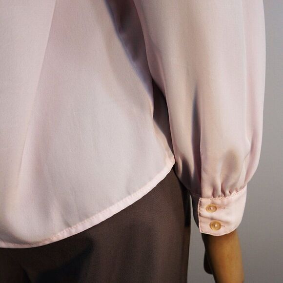 Marlis Vintage Blouse Sz 8 Pleated Front Long Sleeve Blush Pink Shoulder Pads - Picture 6 of 10